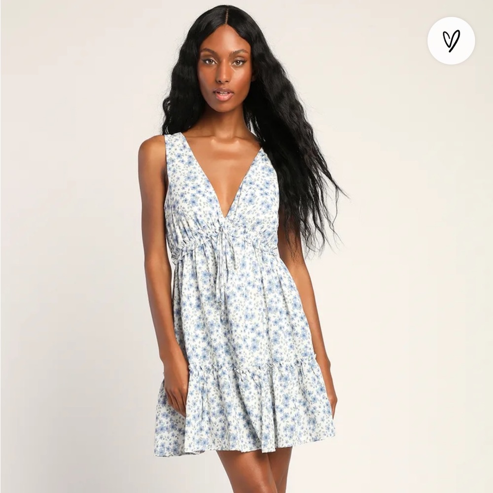 Lulus Remember Me White Multi Floral V-Neck Babydoll Dress - Small